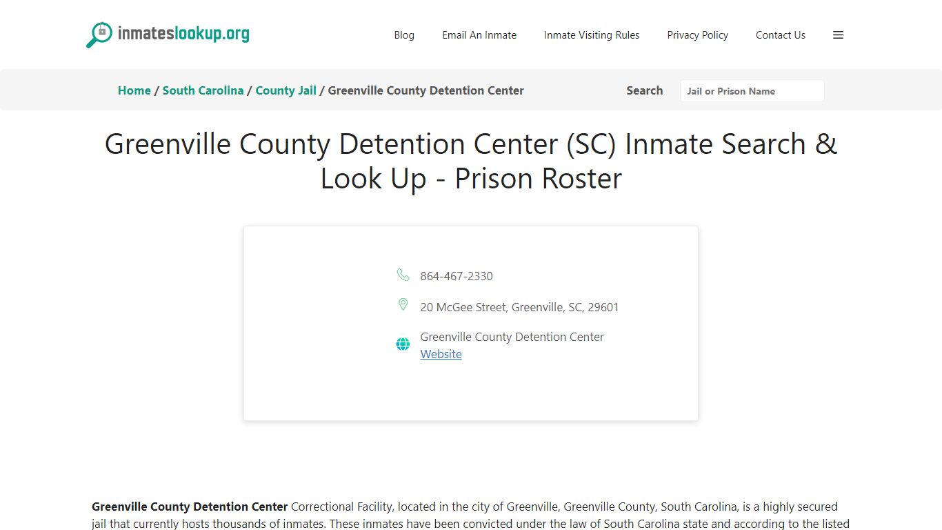 Greenville County Detention Center (SC) Inmate Search & Look Up ...